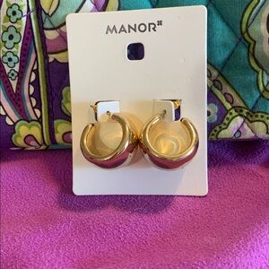 Gold Tone Crescent Earrings By Manor NWT.